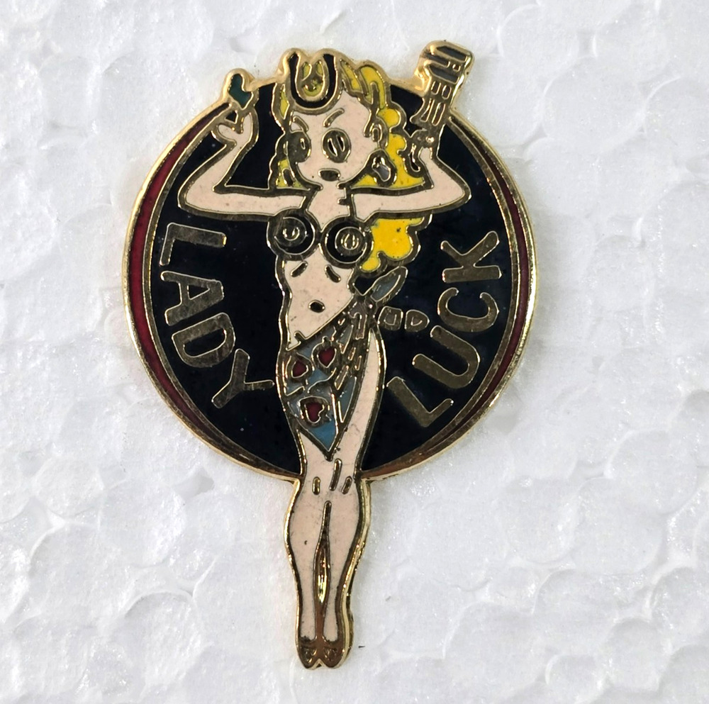Vintage USAF Army Nose Art Pinup Girl "Lady Luck" Lapel Hat Pin Tie Tac WWII